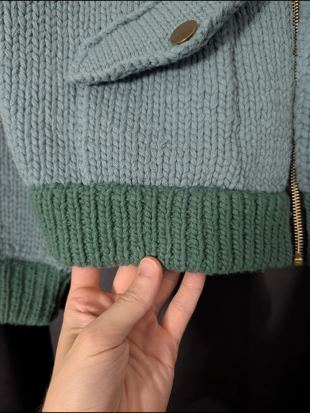 GIM CONTEXT Japanese Blue Green Knit Wool Bomber Jacket with Zip One Size